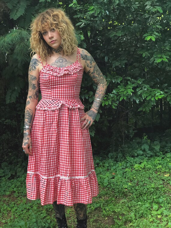 Gingham Cotton Peplum Dress