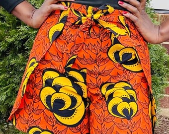 Women African Print Summer Shorts, Colorful Wrap Kitenge Shorts