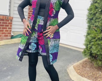 Kimono Robe und Shorts mit afrikanischem Print, Kitenge Ankara zweiteiliges Outfit
