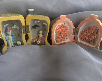 Halloween Trinket Box Set – Frankenstein House & Pumpkin Cottage – Hinged Spooky Decor Pair