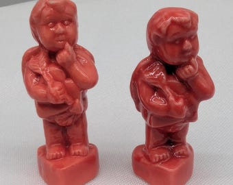 Red Ceramic Cupid Figurines Pair – Vintage Valentine Decor – Mini Love Angels