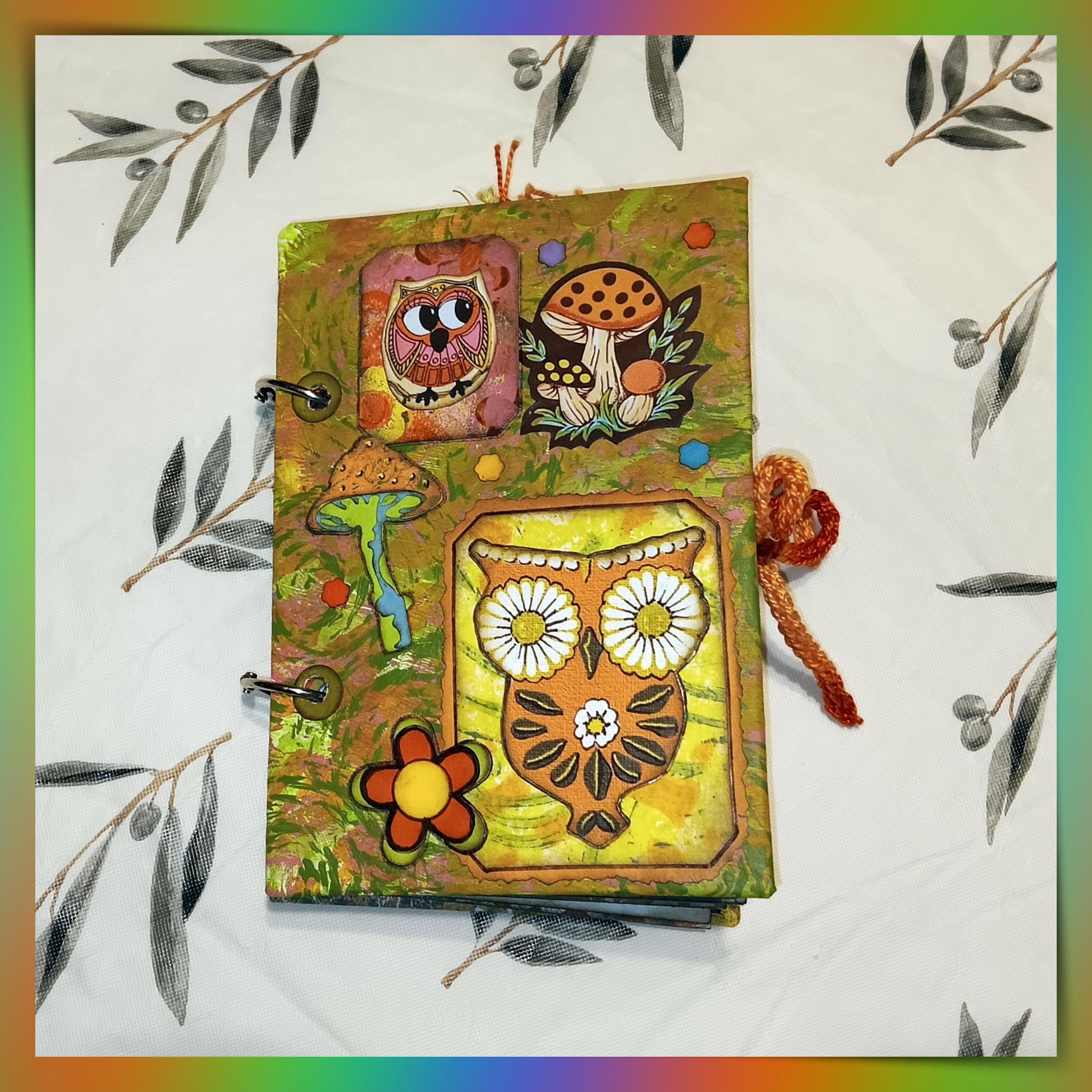 60s-70s owls & mushrooms journal, free shipping