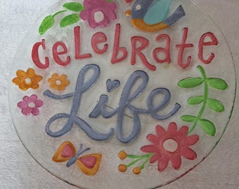 Demdaco Celebrate Life 11-Inch Round Serving Plate - Glass Fusion Collection
