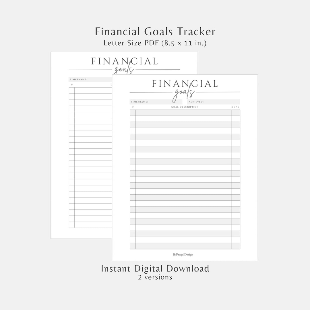 Financial Goals Tracker - Digital/printable PDF (letter/a4/a5) - Budget