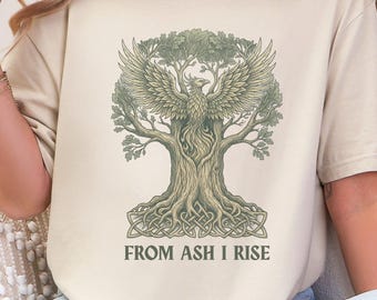 From Ash I Rise T-Shirt, Phoenix Rising Tee, Tree Of Life Shirt, Celtic Knotwork Tshirt, Rebirth Mythic Tee, Spiritual Growth Forest Shirt