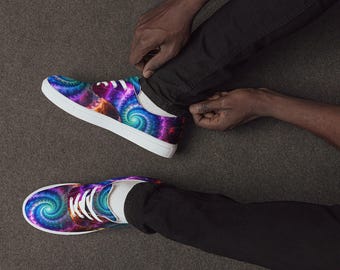 Chromatic Vapor Swirl Men's Lace-Up Canvas Shoes: Vibrant Abstract Art Streetwear Festival Casual Sneakers