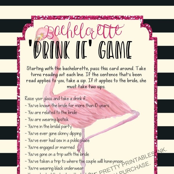 Printable bachelorette game/ bachelorette drinking game / bachelorette party game / drink if game / flamingo bachelorette /beach bach party