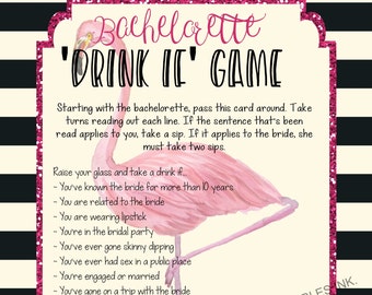 Printable bachelorette game/ bachelorette drinking game / bachelorette party game / drink if game / flamingo bachelorette /beach bach party