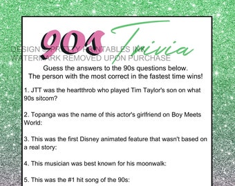 90s Trivia Game Printable | Girls Night Game | 90s Party Game | 90s Bachelorette Game | Bach to the 90s Game | Girls Night in Game