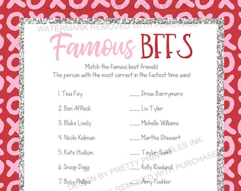 Printable BFF Matching Game, Famous Besties Game, Birthday Party Game, Slumber Party Game, Celebrity Friend Match Game, Friendship Games