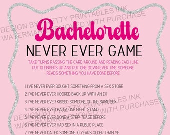 Never Ever Bachelorette Game | Naughty Bachelorette Drinking Game | Bachelorette Icebreaker Game | Hot Pink and Silver Bachelorette Game