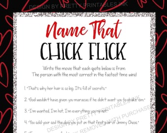 Name That Chick Flick Game, Galentine's Game, Valentine's Day Game, Girls Night In Game, Ladies Night Game, Birthday Game, Rom Com Game