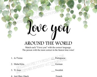 Printable Travel Themed Bridal Shower Game | Love Around The World Game | Fun Bridal Shower Game | I Love You Around the World Game