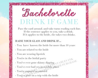 Jeu d'enterrement de vie de jeune fille | Jeu Bachelorette Drink If à télécharger | Jeu de Bachelorette Nuage Rose | EVJF imprimable | Jeu à boire