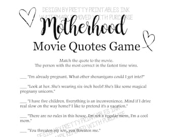 Baby Shower Game Printable | Minimalist Baby Shower Game | Baby Movie Quote Game | Motherhood Game | Mother's Day Game