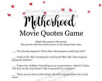 Motherhood Game | Mother's Day Game | Baby Shower Game Printable | Minimalist Baby Shower Game | Baby Movie Quote Game