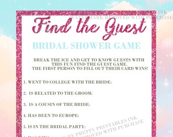 Lover Bridal Shower Game Instant Download, Find the Guest Bridal Shower Game, Find the Guest Who Game, Bridal Shower Icebreaker Game