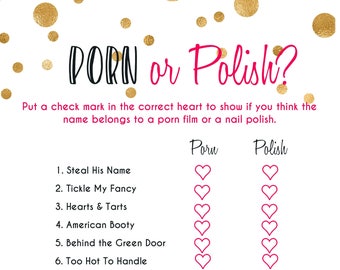 Porn or polish game,  polish or porn game, printable bachelorette game, virtual bachelorette game, hen party game