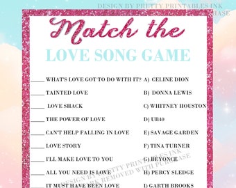 Love Song Trivia Game, Love Song Quiz, Match the Love Song Game, Bridal Shower Game, Wedding Shower Game, Lover Bridal Shower Theme Game