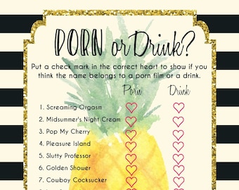 Bachelorette Game Printable, Porn or Drink Game, Drink or Porn, Pineapple Bachelorette Game, Hen's Night Game, Bachelorette Party Game