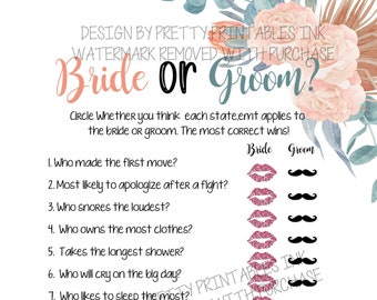 Who knows the couple best game, greenery botanical bride or groom game, engagement party game, greenery newlywed game, nearlywed game