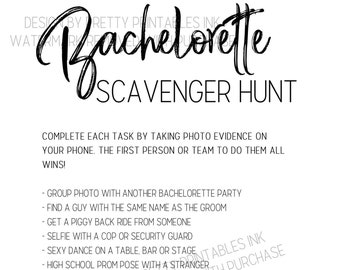 INSTANT DOWNLOAD bachelorette scavenger hunt game,  bachelorette party game, bachelorette printable, drinking game, bar photo hunt game