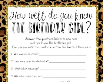Adult Who Knows the Birthday Girl Game | How Well Do You Know Game |  Adult Birthday Game | Leopard Print Birthday Game | Birthday Quiz