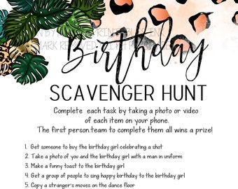 Printable adult scavenger hunt game | adult birthday scavenger hunt game | Scavenger hunt for an adult birthday | Birthday bar hunt game