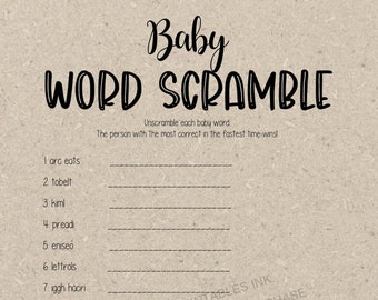 Printable Baby Shower Game Baby Word Game Unscramble the Baby Words Gender Neutral Baby Shower Game