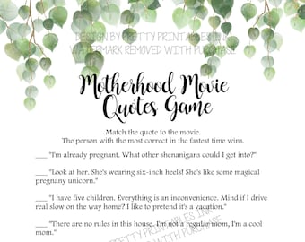 Baby Shower Game Printable | Mother's Day Game | Baby Movie Quote Game | Greenery Baby Shower Game | Movie Game | Game for Mother's Day
