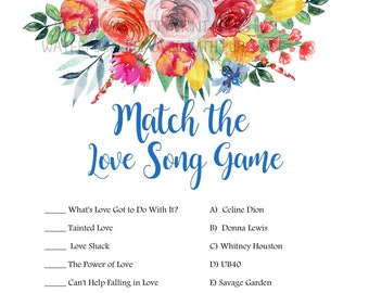 Love Song Game, Match the Love Song Game, Bridal Shower Game, Wedding Shower Game, Summer Bridal Shower Game, Engagement Party Game