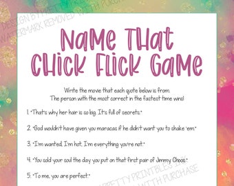 Chick Flick Game Printable, Girls Night Game, Girls Night In Game, Movie Trivia Game, Movie Quote Game, Ladies Night Game, Birthday Game