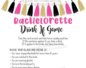 Drink If Bachelorette Game, Bachelorette Drinking Game, Bachelorette Party Game, Black and Pink Bachelorette Game, Naughty Bachelorette Game