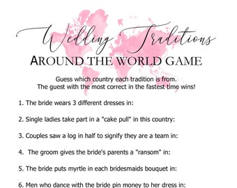 Printable Travel Themed Bridal Shower Game | Wedding Traditions Around The World Game | Wedding Traditions Bridal Shower Game