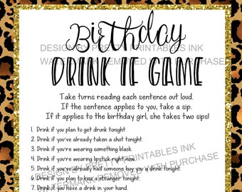 Adult Birthday Game | 21st Birthday Game | Leopard Print Birthday Party Game | Drink If Birthday Game | 30th Birthday Game | Drinking Game