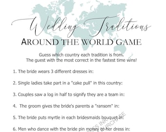 Wedding Traditions Game | Wedding Traditions Bridal Shower Game | Travel Bridal Shower Game Printable | VIrtual Bridal  Shower Game