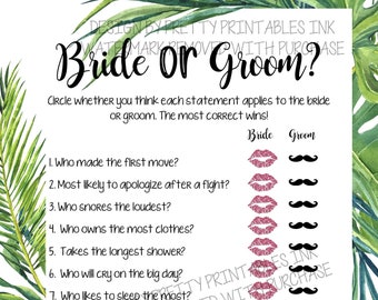 Who Knows The Couple Best Bridal Shower Game, Tropical Greenery Bride or Groom Game, Nearlywed Engagement Party Game, Couples Shower Game