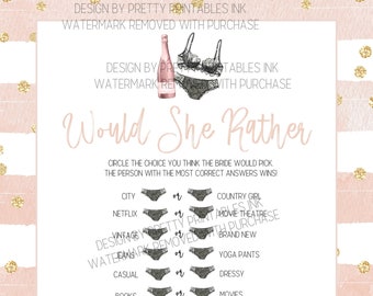 Lingerie Bridal Shower Game, Would She Rather (PDF)