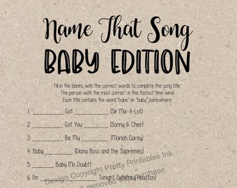 Name That Song Baby Shower Game, Name That Tune Baby Shower Game, Printable Baby Games, Gender Neutral Shower Game