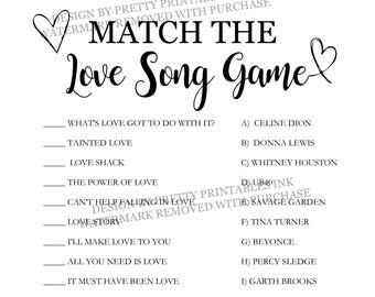 Love Song Trivia Game, Love Song Quiz, Match the Love Song Game, Bridal Shower Game, Wedding Shower Game, Minimalist Bridal Shower Game