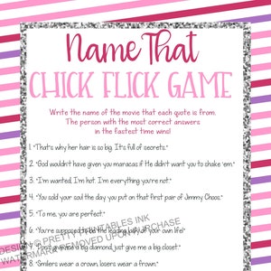 Instant Download Girls Night Game, Name That Chick Flick Game, Movie Quote Game, Virtual Girls Night Game image 1