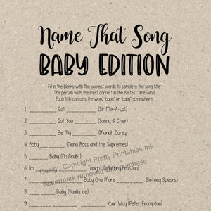 Name That Song Baby Shower Game: Printable Baby Edition (PDF)