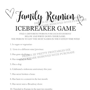 Family Reunion Game Printable, Family Reunion Icebreaker Game, Find Someone Who Game, Summer Reunion Game, Family Reunion Scavenger Hunt