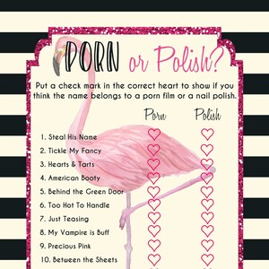 Flamingo bachelorette game printable, porn or polish game, polish or porn game, bachelorette game, flamingo nail polish game, hen party game image 2