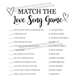 Love Song Trivia Game, Love Song Quiz, Match the Love Song Game, Bridal Shower Game, Wedding Shower Game, Minimalist Bridal Shower Game