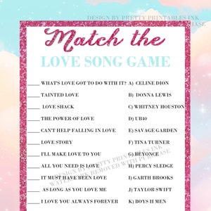 Love Song Trivia Game, Love Song Quiz, Match the Love Song Game, Bridal Shower Game, Wedding Shower Game, Lover Bridal Shower Theme Game