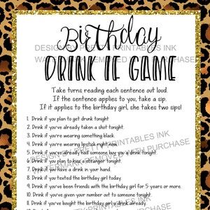 Adult Birthday Game | 21st Birthday Game | Leopard Print Birthday Party Game | Drink If Birthday Game | 30th Birthday Game | Drinking Game