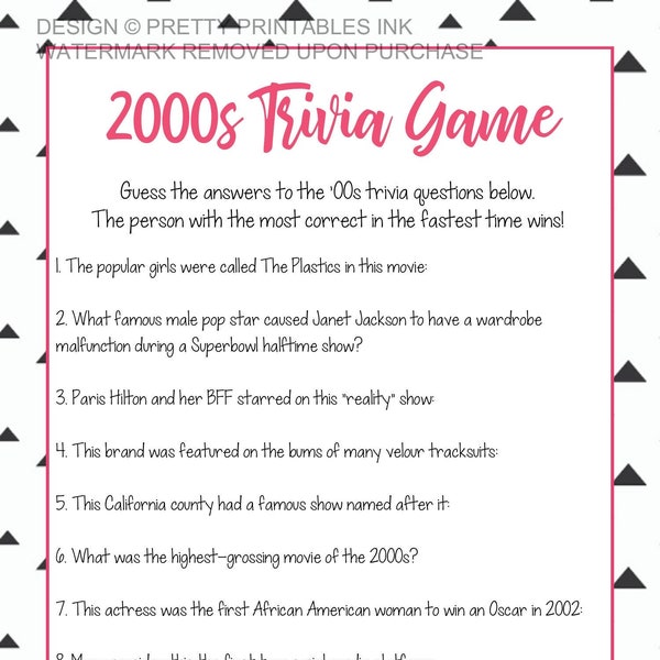 Girls Night Game | Girls Night In Game | '00s Trivia Game Printable | 2000s Trivia Game | Birthday Party Game | 2000s Game