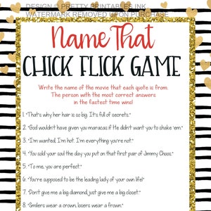 Girls Night Game Instant Download, Name That Chick Flick Game, Girls Night In Game, Movie Game