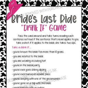 Trinken Sie, wenn Bachelorette Spiel druckbar, Nashville Bachelorette Spiel, Cowgirl Bachelorette Spiel, Nash Bash Spiel, letztes Rodeo Bachelorette Spiel